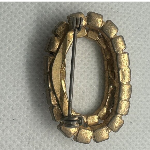 Vintage Oval Rhinestone Brooch With Purple & Pink Stones Gold-Tone Finish - Picture 3 of 3